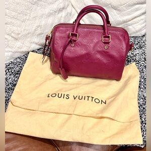 LOUIS VUITTON Speedy Leather Empreinte Bag Satchel Crossbody Shoulder Purple Red